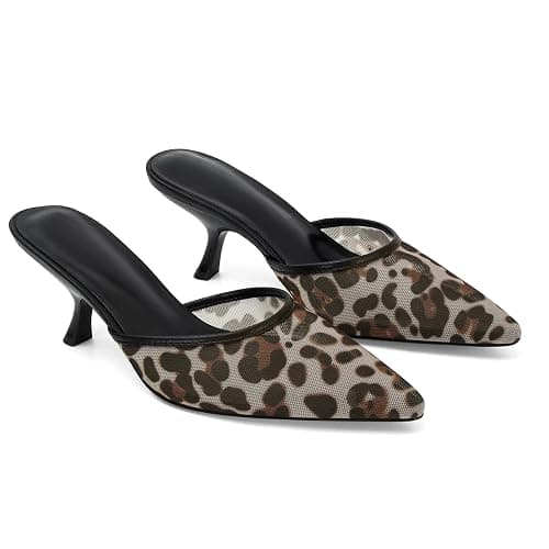 ZJGZF Mesh Kitten Heels Mules for Women Closed Pointed Toe Slip on Backless Stiletto Slingback Low Heels Comfort Pumps Shoes thumbnail 6