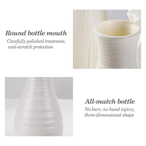 Unbreakable Vase for Flowers, Ceramic Look Plastic Vase for Home Decor, Living Room, Table (Seashell White) thumbnail 3