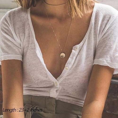 Turandoss Dainty Layered Choker Necklace, Handmade Y Pendant Necklace Multilayer Bar Disc Necklace Adjustable Layering Choker Necklaces for Women thumbnail 5