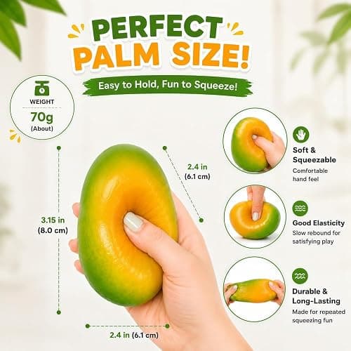 Crunchy Mango Squishy, Heat Activated Color Changing Mango Fidget Toy, Realistic Fruit Sensory ASMR Bead Filled, Chameleon Mango Stress Ball for Adults ，1 Pc thumbnail 7