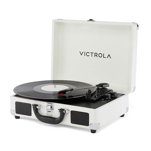 Victrola Journey II (2025 Model) – Bluetooth Suitcase Record Player – Built-in Stereo Speakers with Enhanced Bass, 3-Speed Turntable, Bluetooth Input and Output, RCA & Headphone Outputs (White) - Image 1