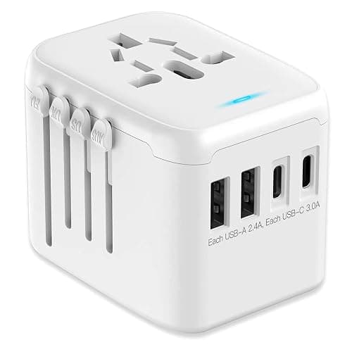 JMFONE International Power Plug Adapter, Universal Travel Adapter with 2 USB-C & 2 USB-A Ports and Multi AC Sockets, All-in-One Worldwide Travel Outlet Charger Adapter for EU US UK AU 200+ Countries - Image 1