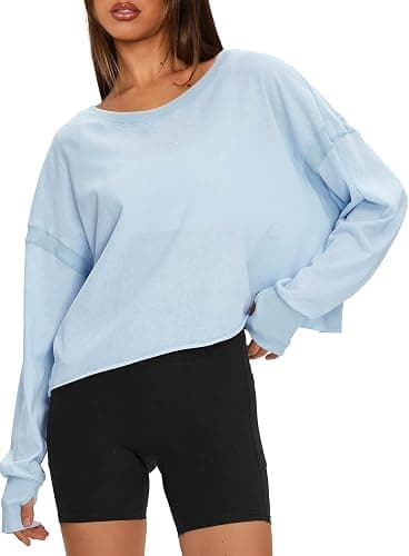 Darong Women's Open Back Workout Top Oversized Athletic Shirt Long Sleeve Crop Top with Thumb Holes thumbnail 5
