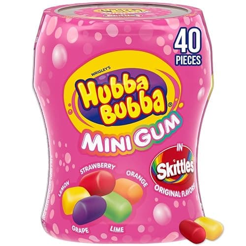 HUBBA BUBBA Minis SKITTLES Flavored Bubble Gum, 40 Piece Resealable Bottle - Image 1