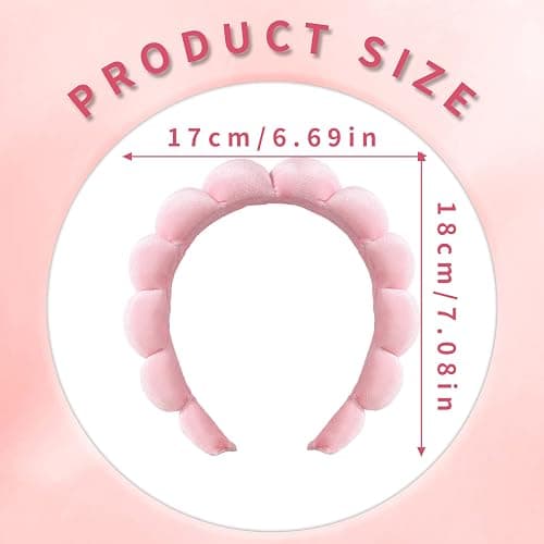 Ycfish Puffy Makeup Headband Spa Headbands for Women Sponge & Terry Towel Cloth Fabric Cute Skincare Headband for Face Washing, Makeup Removal, Shower, Facial Mask (Pink) thumbnail 3
