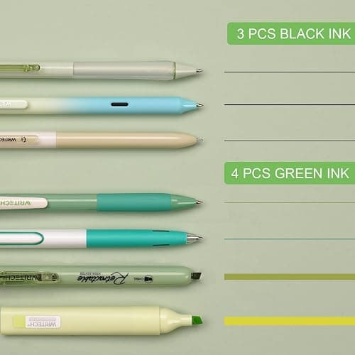 WRITECH Gel Pens Journaling Highlighters: Journal Set Aesthetic Assorted Pastel Color Ink 0.5mm Fine Point Retractable 0.7mm Black Pen Smooth Writing Drawing No Bleed 7ct (Green) thumbnail 3