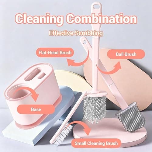 MOUMOUTEN Toilet Brush Set, Bathroom Accessories, Toilet Bowl Cleaners, Deep Cleansing Multifunctional Hanging Toilet Brush Set for Bathroom(Cherry Blossom Pink) thumbnail 9