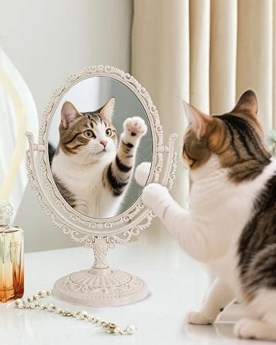 XPXKJ Vintage Vanity Mirror Shabby Chic Decor | 360° Rotating Double-Sided Table Makeup Mirror with Stand Bedroom Decoration Perfect for Tabletop, Desk, or Makeup Station thumbnail 7
