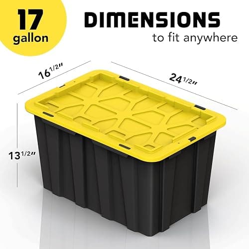 4 PACK Large Black & Yellow Storage Bins | Plastic Tote Organizing Container with Secure Latching Lids, Stackable, Extra Strength with Built in Handle | Black and Yellow Bins | 24.5" x 16.5" x 13.5" thumbnail 3