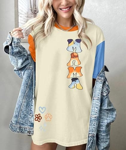 Oversized Mama Shirt Woman Mom Letter Print Tshirt Trendy Mama Shirts Graphic Tees Short Sleeve Tops thumbnail 4