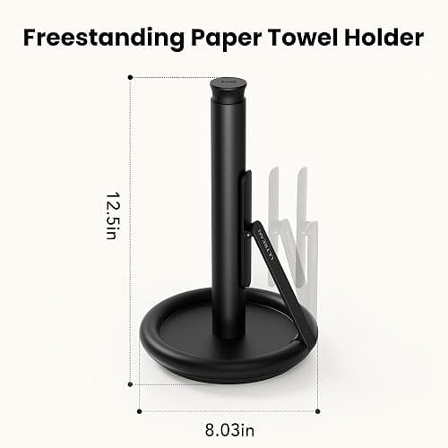Ultrean Paper Towel Holder with Spray Bottle, Countertop Freestanding Paper Towel Dispenser with Spring-Loaded Tension Arm for One-Handed Tear, Weighted Base, Stainless Steel for Kitchen, Black thumbnail 3