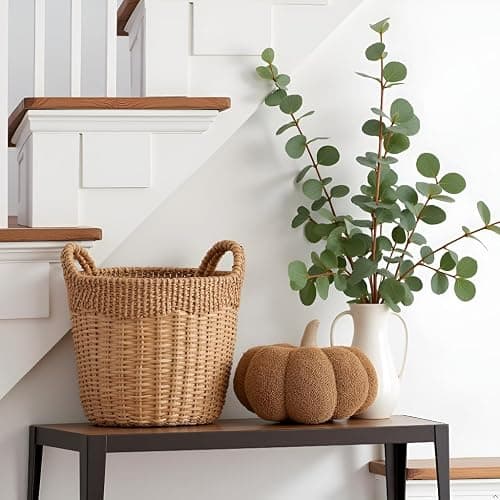 Pearhead Rust Sherpa Pumpkin, Plush Stuffed Halloween Home Decorations, Modern Fall Home Decor, Rust | Burlap Stem, Halloween or Thanksgiving Decor, Plush and Soft Autumn Accent - Mantels, Shelves and Cozy Fall Home Styling thumbnail 7