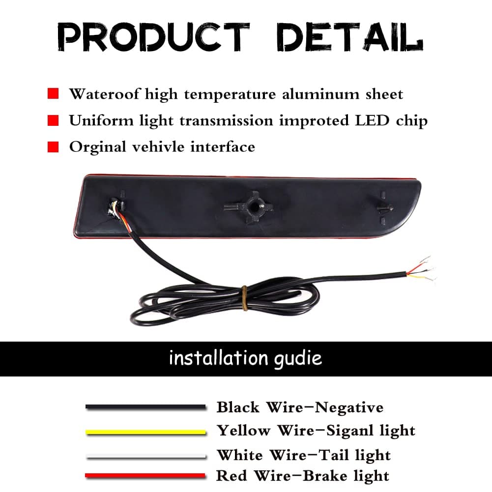 Smoked Lens Led Rear Bumper Reflector Brake Tail Light with Sequential Turn Signal Lamps and Strobe Brake Lighting for Mitsubishi Lancer, Evolution X or Outlander 2008-2017 thumbnail 5
