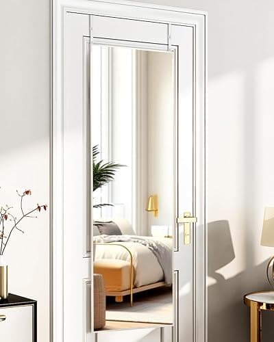 KOMCOTE Over The Door Full Length Mirror - 48x14 Inch Hanging Mirror for Bedroom, Closet, Living Room - No Drill Door Mount Mirror, Lightweight & Durable, Space-Saving, White - White-rect - 48"L x 14"W - Image 1