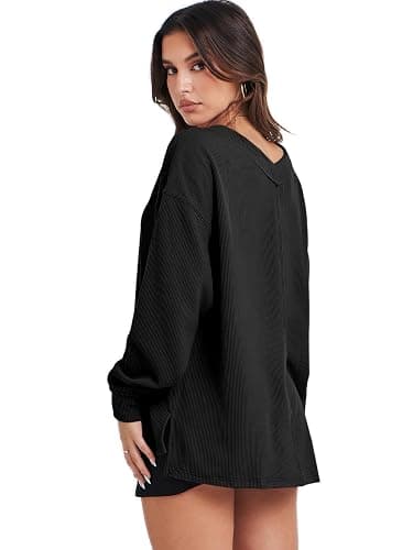 ANRABESS Oversized Long Sleeve Shirts for Women Off the Shoulder Sweatshirt Loose V Neck Tunic Tops High Low Sweater 2025 thumbnail 5