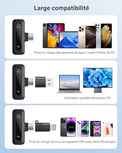 WARM BOX Microphone de Lavalier sans Fil pour iPhone,iPad,téléphone Android,2-Pack Mini Microphone avec réduction du Bruit, appairage Automatique,sourdine et réverbération pour thumbnail 7