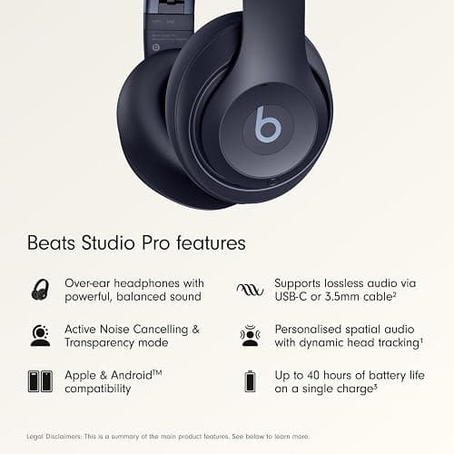 Beats Studio Pro Premium Wireless Over-Ear Headphones- Up to 40-Hour Battery Life, Active Noise Cancelling, Great for Travel & Commuting, USB-C Lossless Audio, Apple & Android Compatible - Navy thumbnail 2
