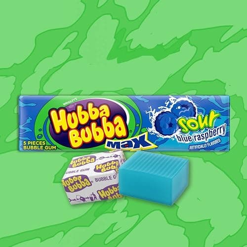HUBBA BUBBA Bubble Gum Blue Raspberry Sour Candy Chewing Gum Bulk, 18 Pack | Bulk candy gum multi-pack for sour candy fans; bubble gum packs for home, office, school, backpack, travel snack thumbnail 3