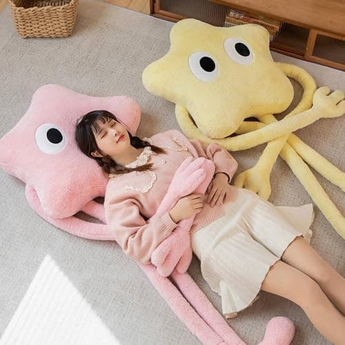 Paperre Star Shaped Pillow with Big Eyes, 64 Inch Star Shaped Plush Pillow Stuffed Cushion Decorative Throw Pillow, Star Pillow for Bedroom (Yellow) thumbnail 7