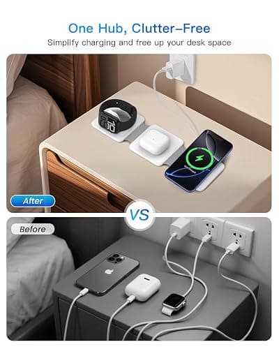 Charging Station for Apple Multiple Devices - 3 in 1 Foldable Magnetic Wireless Charger Dock - Travel Charging Pad for iPhone 17 16 15 14 13 12 Pro Max Plus Watch & Airpods thumbnail 6