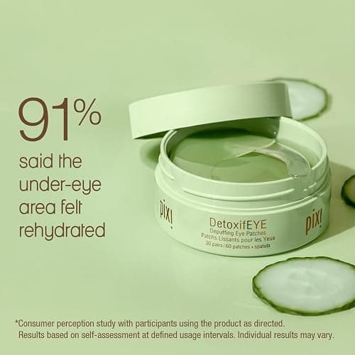 Pixi DetoxifEYE Depuffing Hydrogel Eye Patches with Cucumber, Hyaluronic Acid & Caffeine for Puffy Eyes and Dark Circles | Treats Tired Eyes, Puffiness and Eyebags | Hydrate Eye Area, 60 Patches thumbnail 7