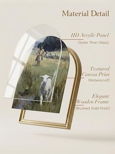 TwoDays Gold Vintage Christian Jesus Arched Wood Framed Wall Art – Jesus Leaves the 99 Sheep Canvas Picture, Religious Farmhouse Artwork Prints Wall Decor for Living Room, Bedroom (11" x 13.8") thumbnail 5