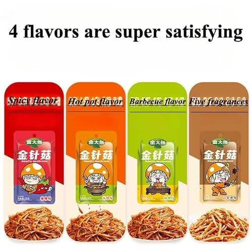4 flavors ready-to-eat Fresh spicy golden enoki mushroom,spicy strip，seasoned dishes,Instant snacks，Kimchi, vegetarian，vegetable，Hot pot dishes，Chinese cuisine (20 packs) thumbnail 7