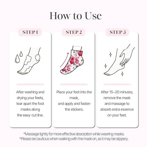 PETITFEE Rose Petal Satin Foot Mask (5pairs) - Intensive Nourishing Socks, Rose Scented Foot Repair Masks with Peptide, Collagen, Shea Butter, Urea for Silky Smooth Feet, Foot Treatment, Body Mask thumbnail 7