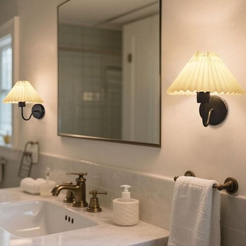 IBalody Black Wall Sconces Sets of 2, Pleated Fabric Wall Lamp Modren Bedside Wall Light Bathroom Dresser Vanity Light Hardwired Wall Lighting for Bedroom Living Room Hallway Kitchen thumbnail 7