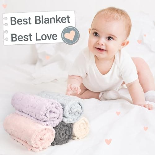 5 Pcs Baby Blanket Heart Checkered Ultra Soft Gift-Ready Plush for Newborns, Nursery & Stroller 30"x40" Beige Gray Blue Purple Light Pink thumbnail 7