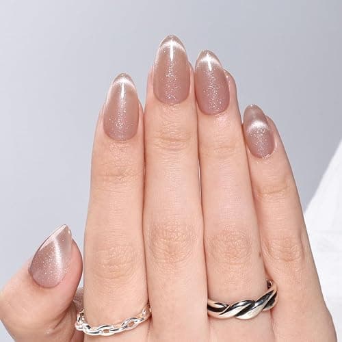 WiniBeauty Cat Eye French Tip Press On Nails - Nude Short Almond Fake Nails | Nude Cateye Press On Nails Reusable Stick On Nails in 16 Sizes, 32pcs False Nail Kit for Women & Girls thumbnail 7