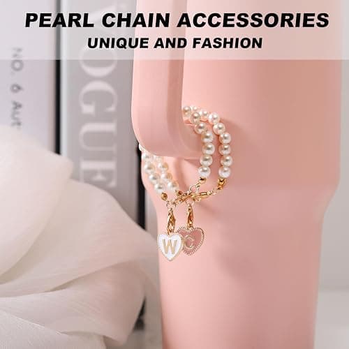 LUHOHI Pink Bow Stanley Straw Topper, 2pcs Pearl Chain for Stanley Cup Accessories Initial Letter Charms Handle with 2pcs Straw covers for Water Bottle Jewelry Tumbler Personalized Decorations Tag D thumbnail 6