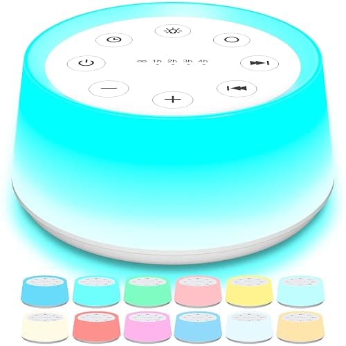 ColorsNoise Sound Machine and White Noise Machine with 30 Soothing Sounds with 12 Colors Baby Night Light with Memory Function (T-White) - Image 1