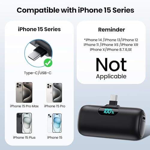 Mini Portable Charger USB C Power Bank,Upgraded 5000mAh PD Fast Charging Battery Pack Built-in USB-C Connector Travel Essential for iPhone17/17Pro/17Pro Max/Air/16 Plus/16Pro Max/15 Series,Android etc thumbnail 2