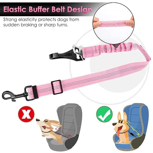 SlowTon Dog Car Seat Belt, 3 in 1 Latch Bar Attachment Dog Safety Seatbelt | Hook Latch Bar& Seatbelt Buckle, Reflective, Heavy Duty Nylon, Durability, Easy of Use, for Travel Riding, Pink, 27.5" thumbnail 7