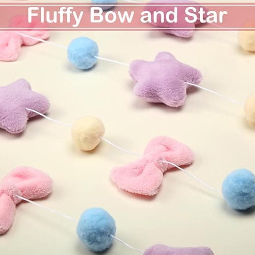 Fanfanwin Cute Plush Pink Bow Door Curtain Kawaii Cutecore Room Decor 33" L x 35" W Fluffy Bowknot Purple Star Pentacle Garland Curtain for Women Bedroom Door Window Wall Party Decor thumbnail 4