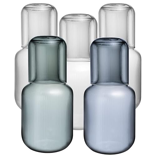 Sizikato 25 Oz Vertical Stripes Clear Glass Bedside Night Water Carafe with Tumbler Glass. thumbnail 4