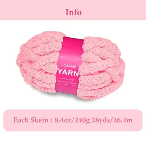 Chunky Yarn for Hand Knitting and Blankets – Super Soft Jumbo Chenille Yarn Pack for Crocheting, Bulky DIY Projects, 8 Skeins(Pink) thumbnail 3