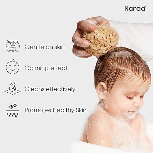 NAROA Natural Baby Bath Sponge in Gift Box | Soft Sea Unbleached Sea Washcloth for Babies | Newborn Shower Time Essentials | Pregnancy Registry Boy Girl thumbnail 2