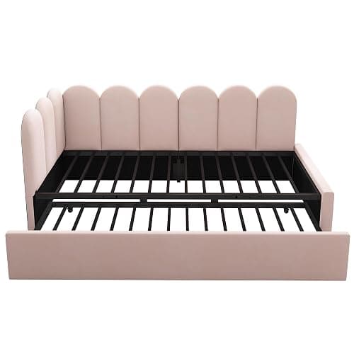 Kebnor Letto imbottito, 90 x 200 cm, divano letto con letto estraibile 90 x 190 cm, lettino con rete a doghe, velluto (senza materasso) (rosa) thumbnail 9