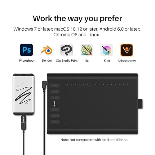 HUION Inspiroy H1060P Graphics Drawing Tablet with 8192 Pressure Sensitivity Battery-Free Stylus and 12 Customized Hot Keys, 10 x 6.25 inches Digital Art Tablet for Mac, Windows PC and Android thumbnail 5