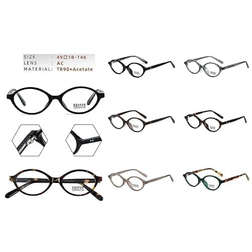 Small Frame Oval Glasses Anti Blue Light Tr90 Acetate Temple Retro Glasses Frame Eyeglasses Unisex thumbnail 3