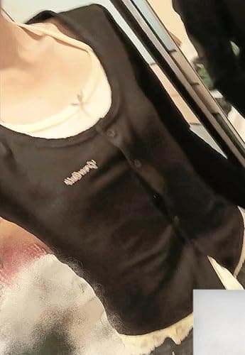 Fake 2 Piece Halter Lace Top Women Vintage Grunge 2000s Mcbling Tshirts 90s Long Sleeve Streetwear Y2k Shirts thumbnail 5