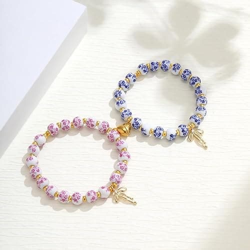 Thalireth Bow Bracelets 14K Gold Beaded Vintage Friendship Couples Matching Bff Bracelets For Women Men Christmas Gifts thumbnail 5