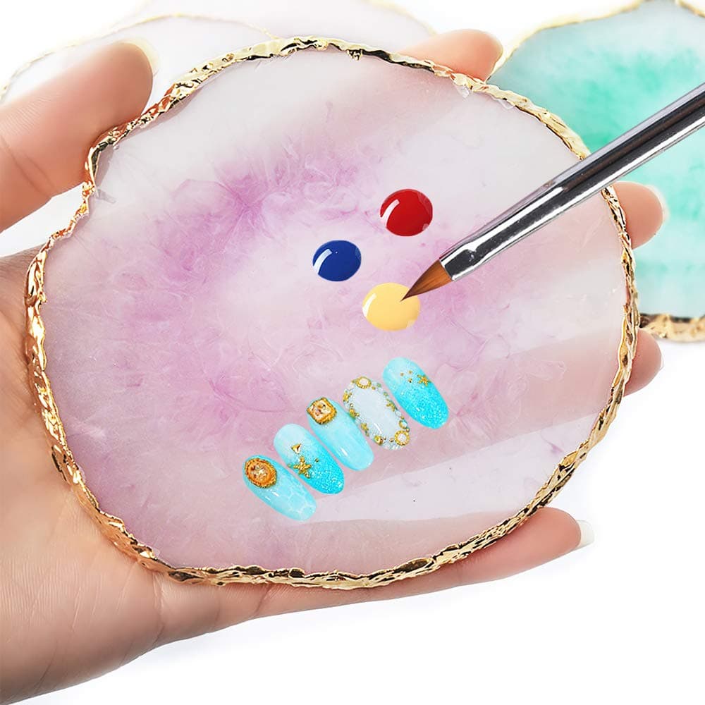 21 Pcs Nail Art Brushes Nail Art Tool Set Resin Palette Nail Art Painting Mixed Color 2 Way Acrylic Silicone Carving Pen Dotting Pen Tool Manicure Kit DIY Makeup Display Board for Home Salon, Pink thumbnail 2