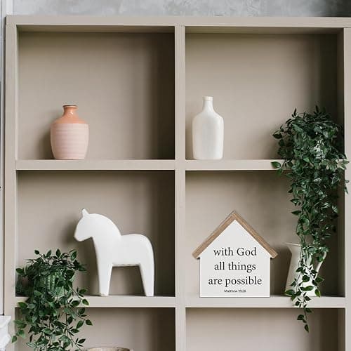 Christian Home Decor, Bible Verse with God All Things are Possible Matthew 19:26 House Shaped Wood Block Sign, Home Living Room Decor for Desk Table Shelf thumbnail 6