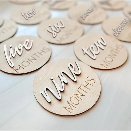 eoscasely Baby Monthly Milestone Markers Disc, Wooden 3D Milestone Cards for Photos, Baby Announcement Sign, 1-12 Months, wooden baby milestone sign (White) - Image 1