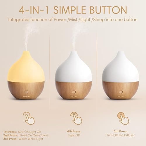 SALKING Essential Oil Diffuser, 100ml Small Aromatherapy Diffuser with Auto Shut-Off Function, Ultrasonic Diffusers for Essential Oils, Cool Mist Humidifier with Warm White Lights, for Office Home thumbnail 4