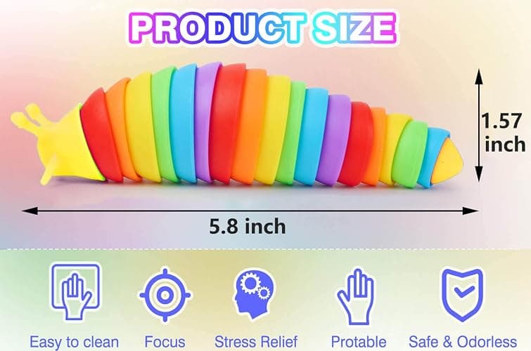 Kabvy Sensory Slug Fidget Toys 6 Pack - Sensory Toys for Autism, ADHD, Anxiety and Stress Relief, Valentines Day Gift for Kids Toddlers Girls and Boys thumbnail 2