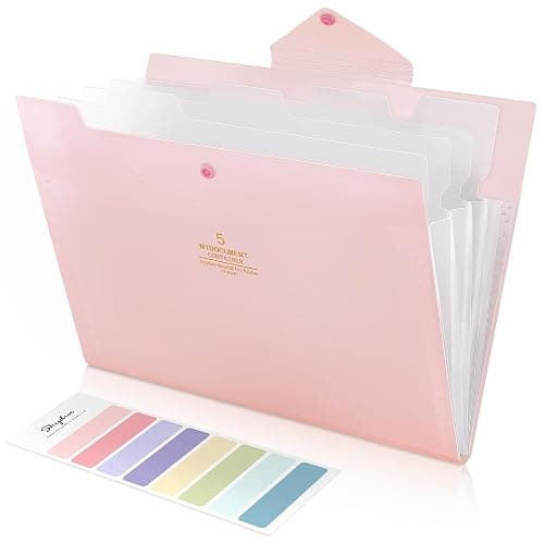 SKYDUE Accordion File Organizer, File Folders with 5 Pockets, Portable Document Organizer, Pink School Office Supplies - Image 1